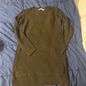 Astr Deep Olive V-Neck Sweater Dress